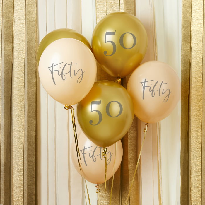 Gold and Nude Blush 50th Birthday Latex Balloons Pack of 6 image 2